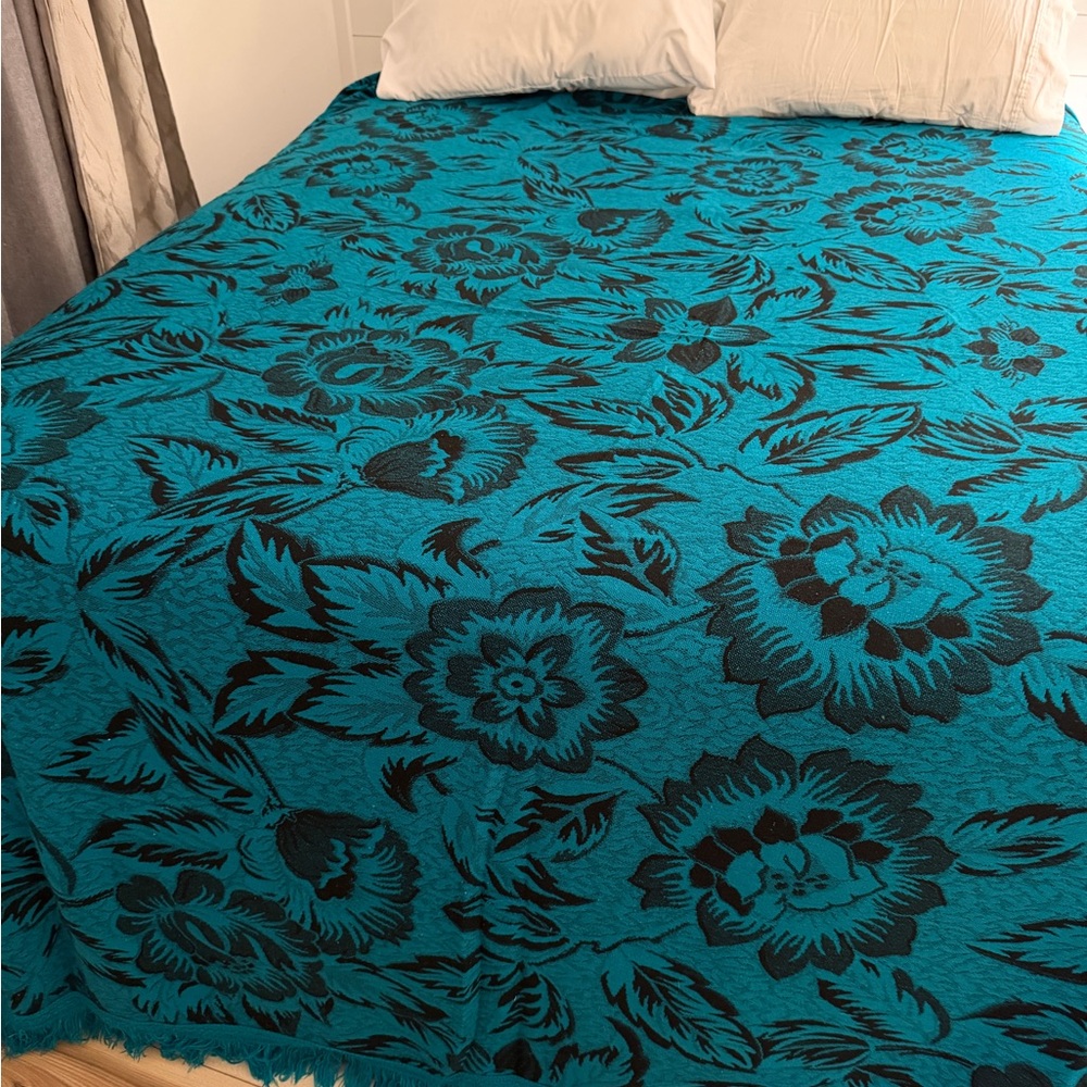 CottagecoreVintage Bedspread Floral Teal and Black Bedding Set. 88x100.